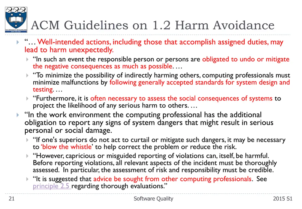 acm guidelines on 1 2 harm avoidance