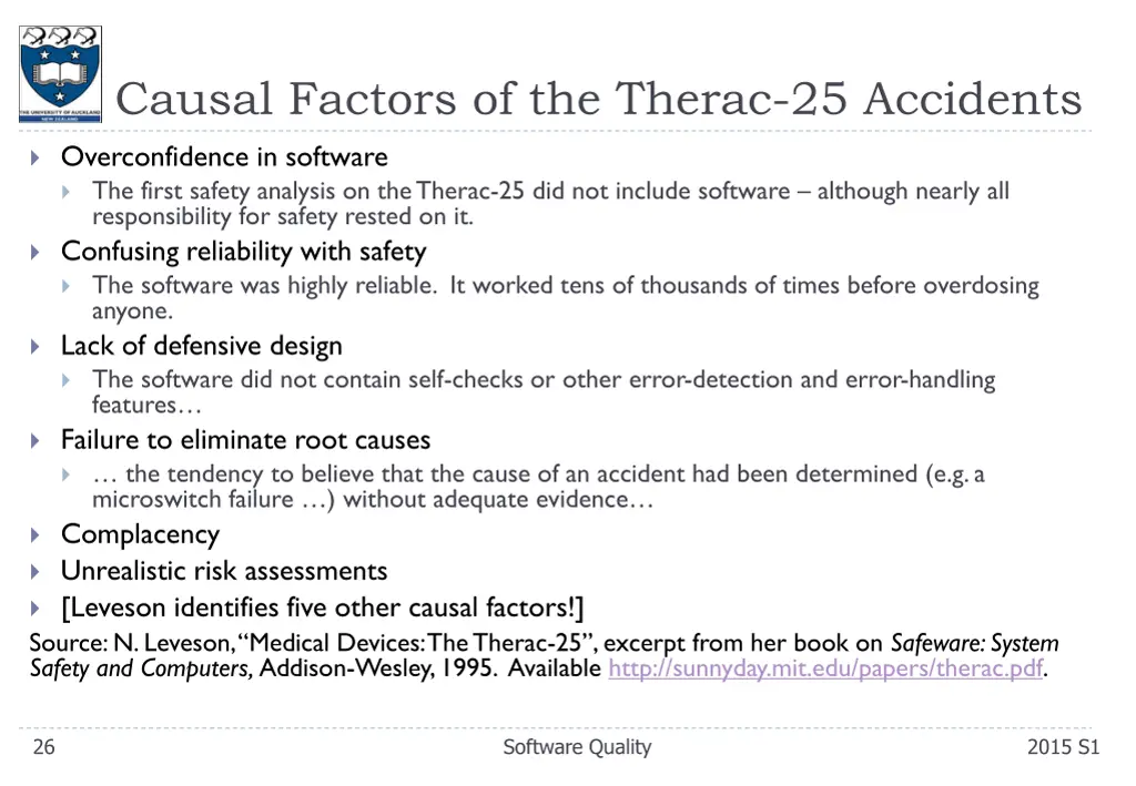 causal factors of the therac 25 accidents