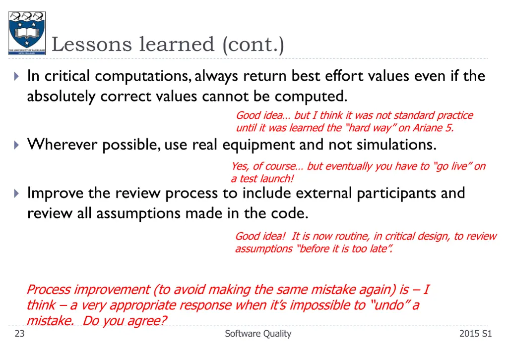 lessons learned cont