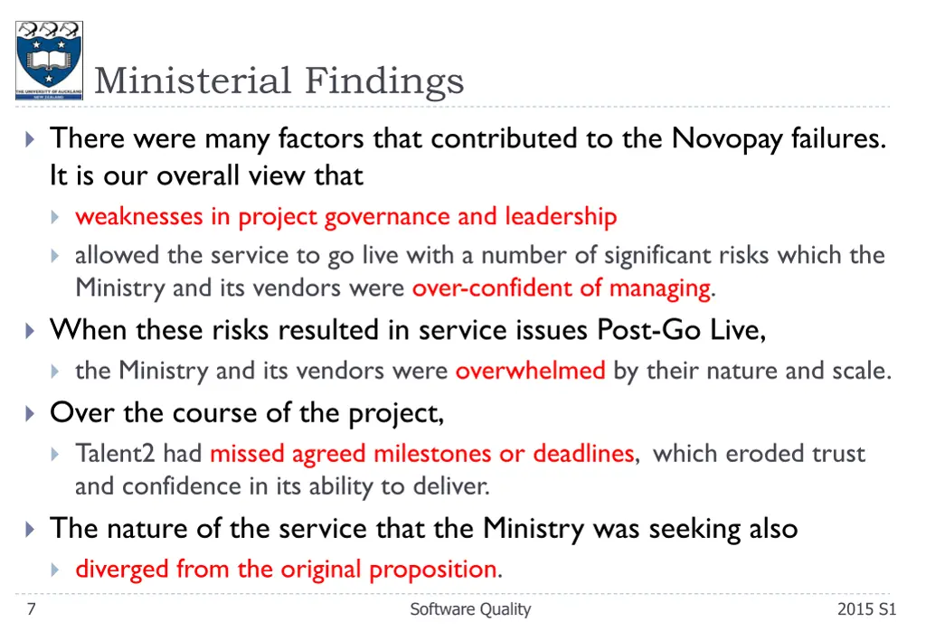 ministerial findings