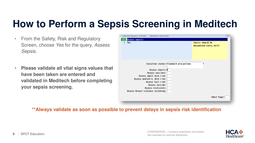 how to perform a sepsis screening in meditech
