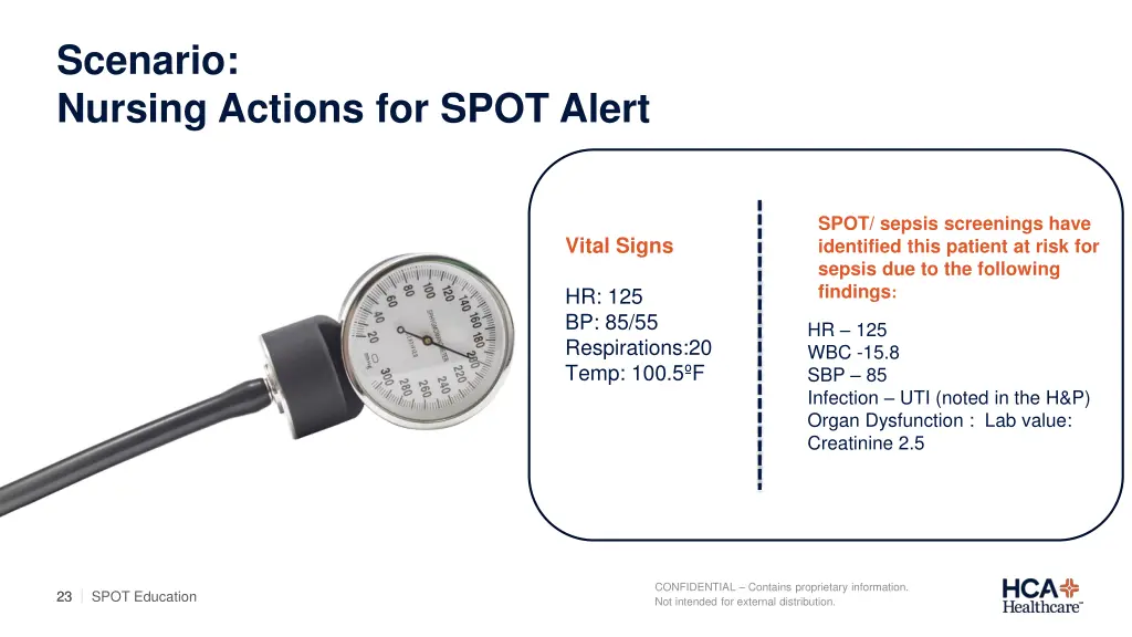 scenario nursing actions for spot alert 1