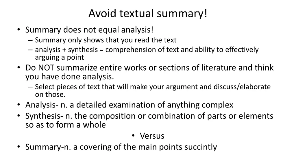 avoid textual summary