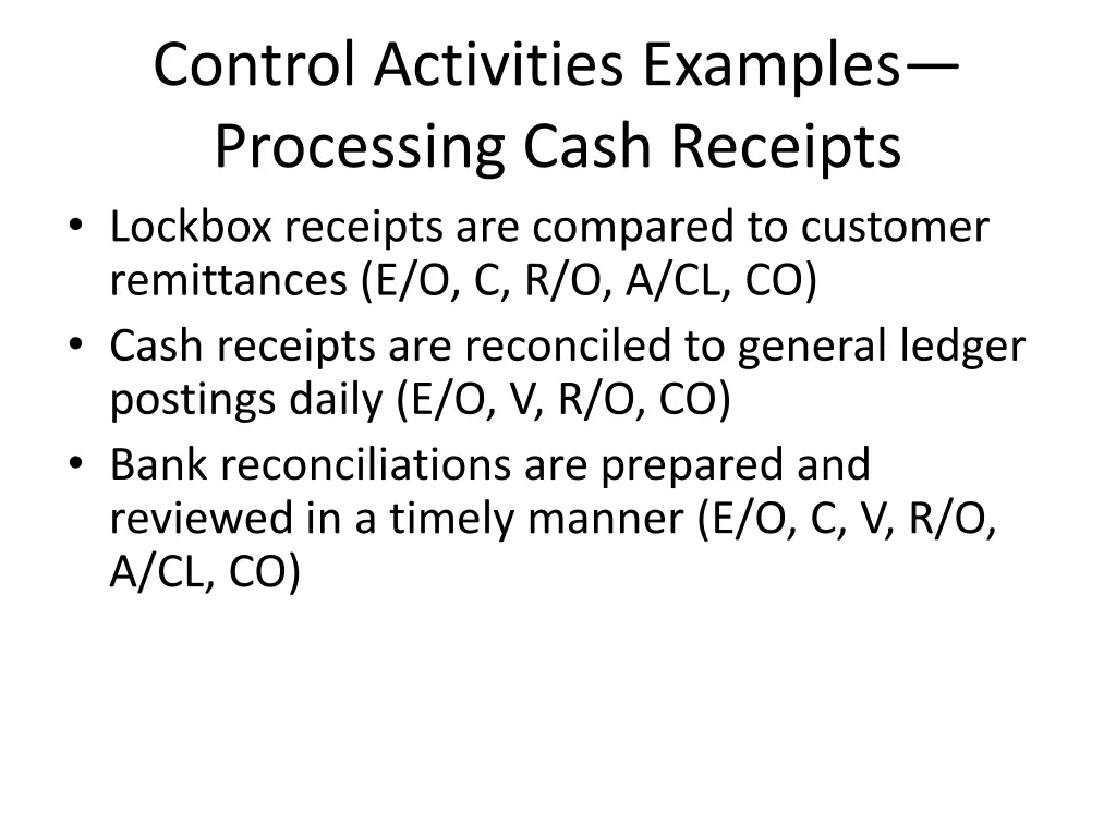 control activities examples processing cash