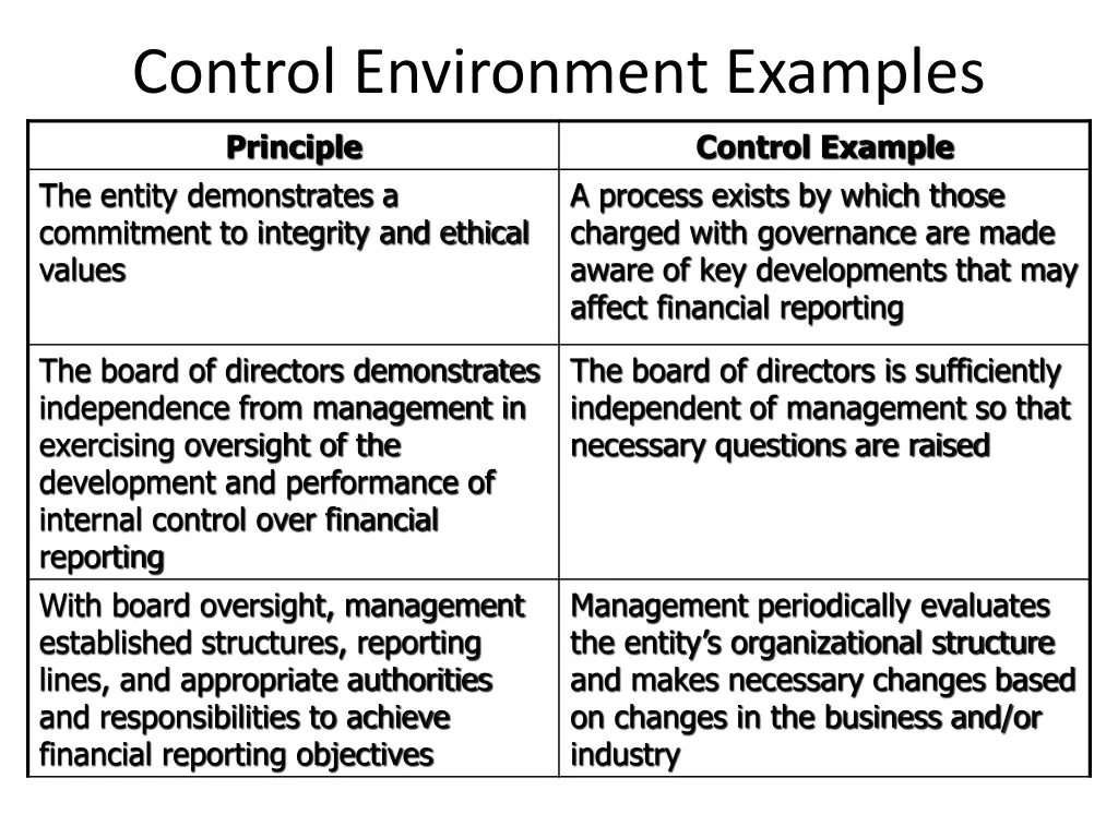 control environment examples