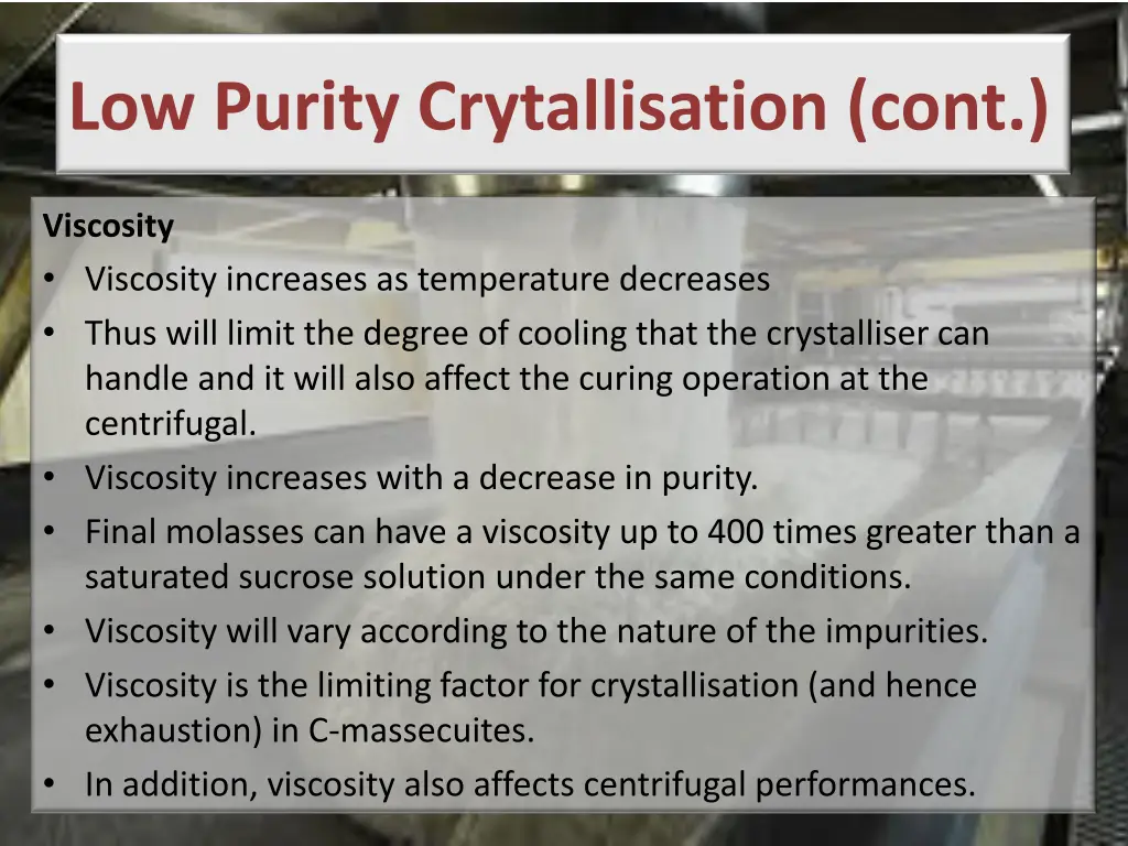 low purity crytallisation cont 1