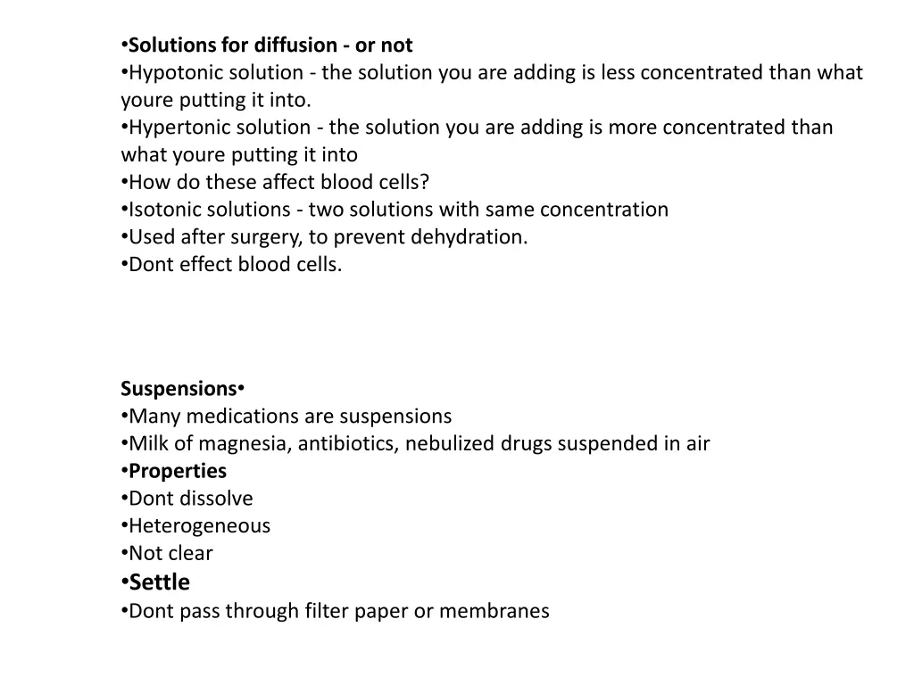 solutions for diffusion or not hypotonic solution