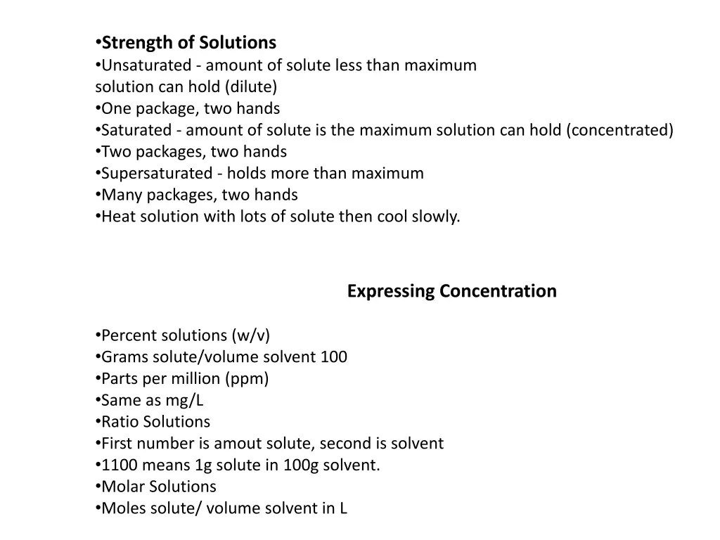 strength of solutions unsaturated amount