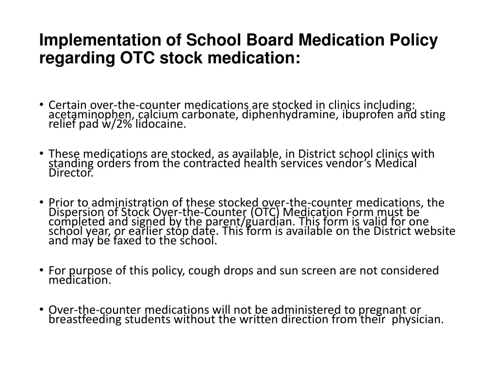 implementation of school board medication policy