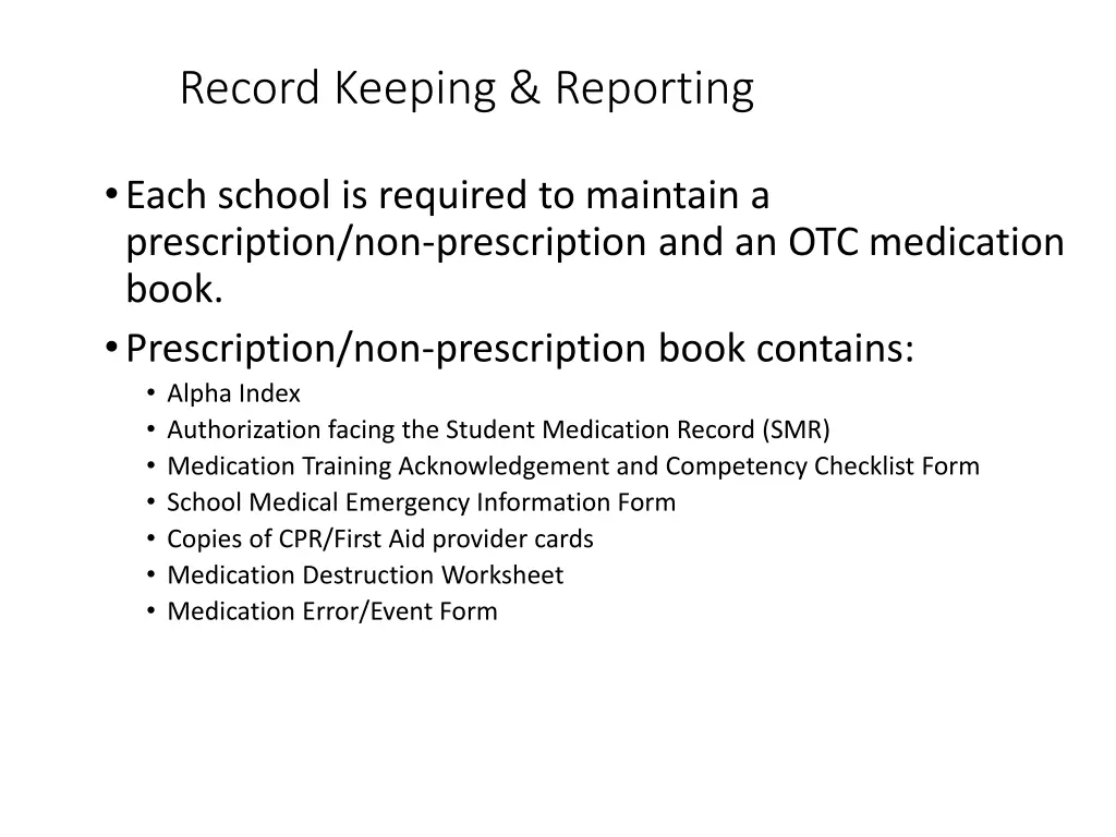 record keeping reporting