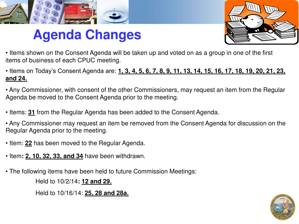 agenda changes