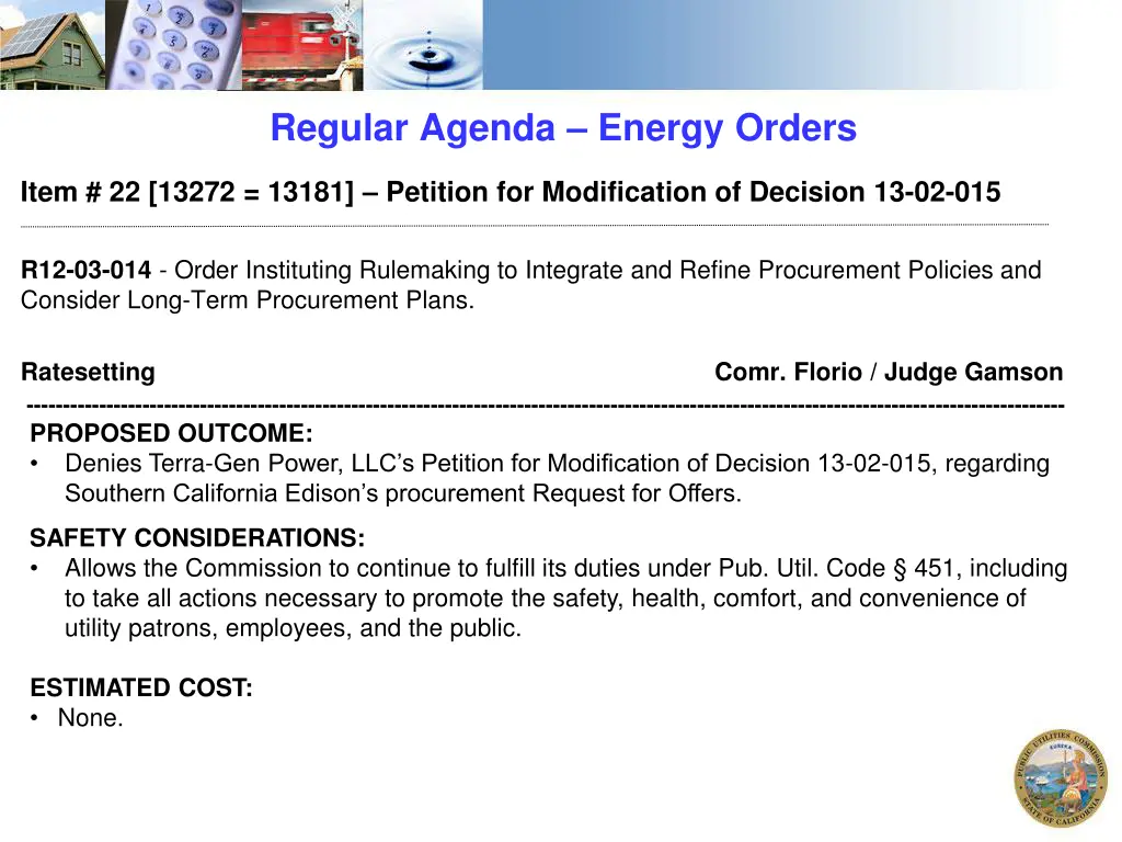 regular agenda energy orders