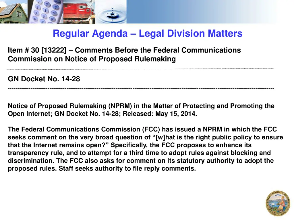 regular agenda legal division matters