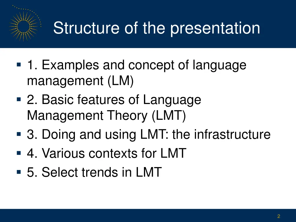 structure of the presentation