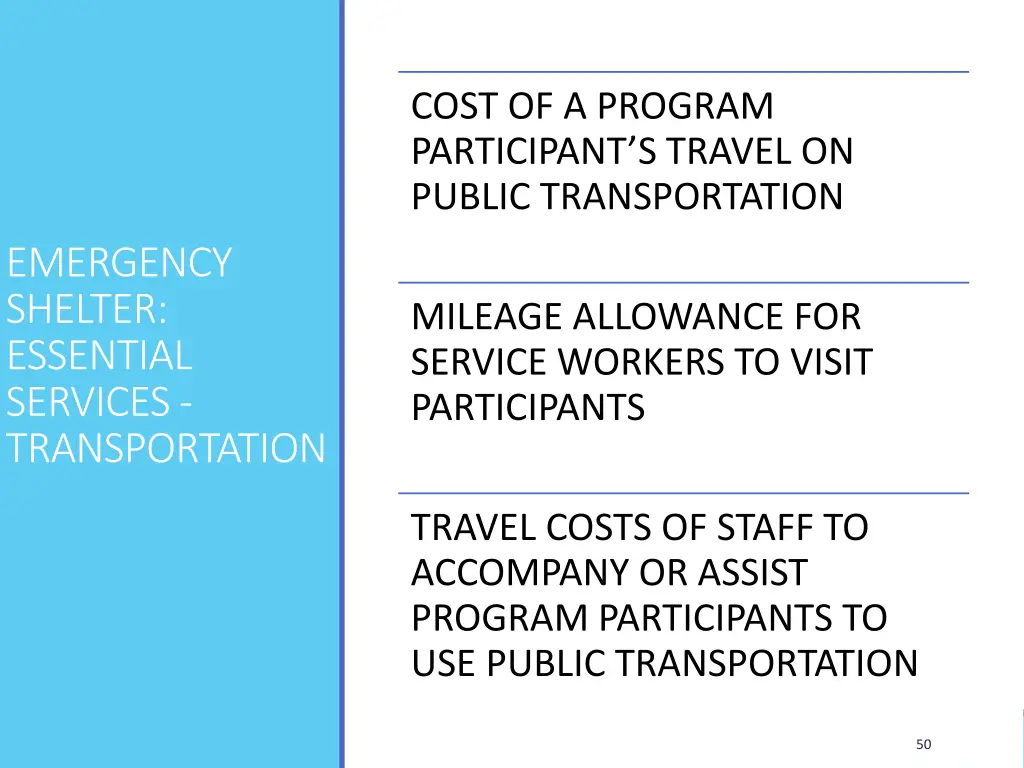 cost of a program participant s travel on public