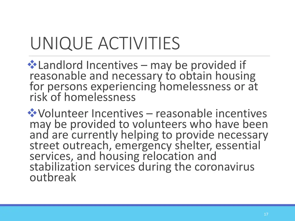 unique activities landlord incentives