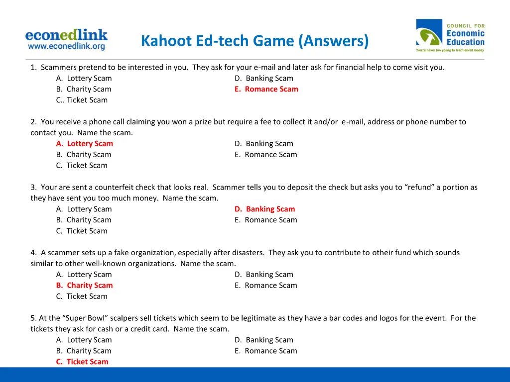 kahoot ed tech game answers