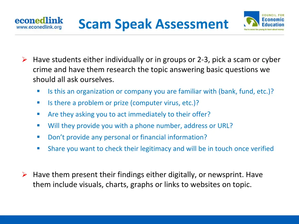 scam speak assessment