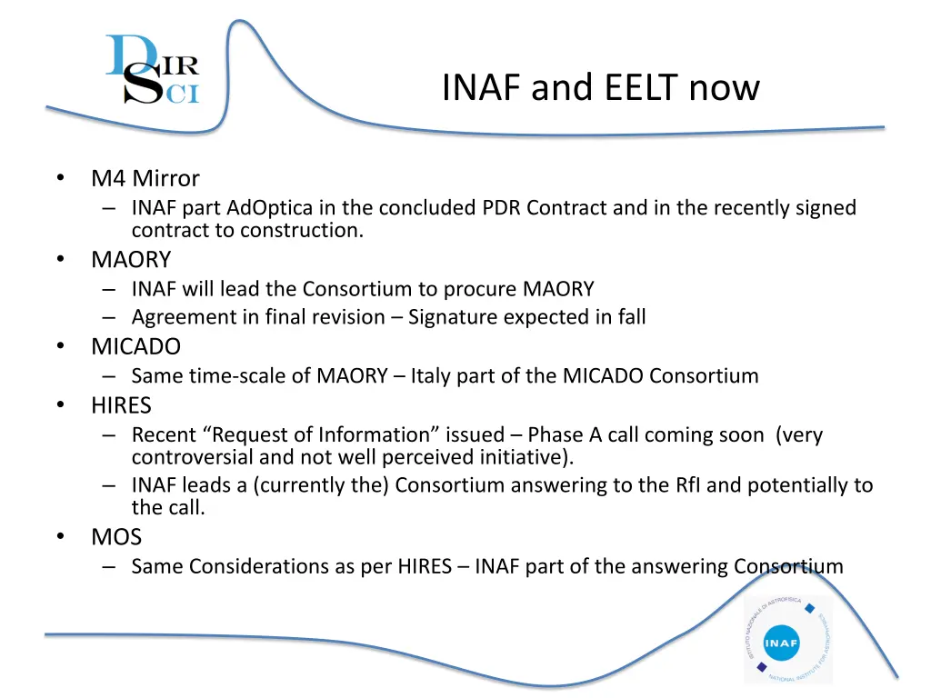 inaf and eelt now
