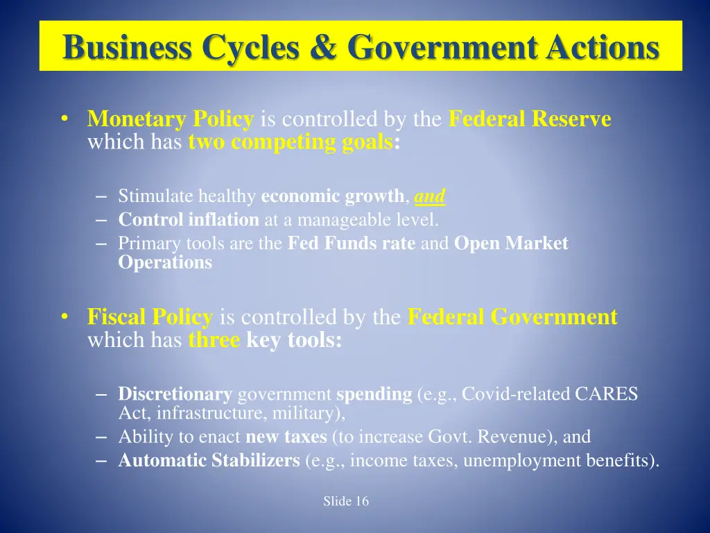 business cycles government actions