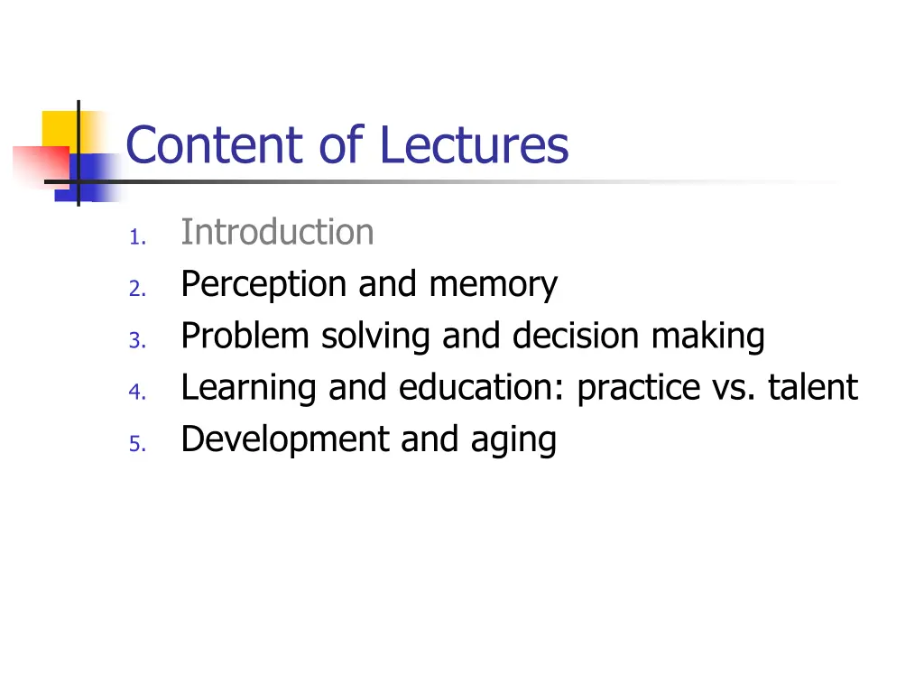 content of lectures