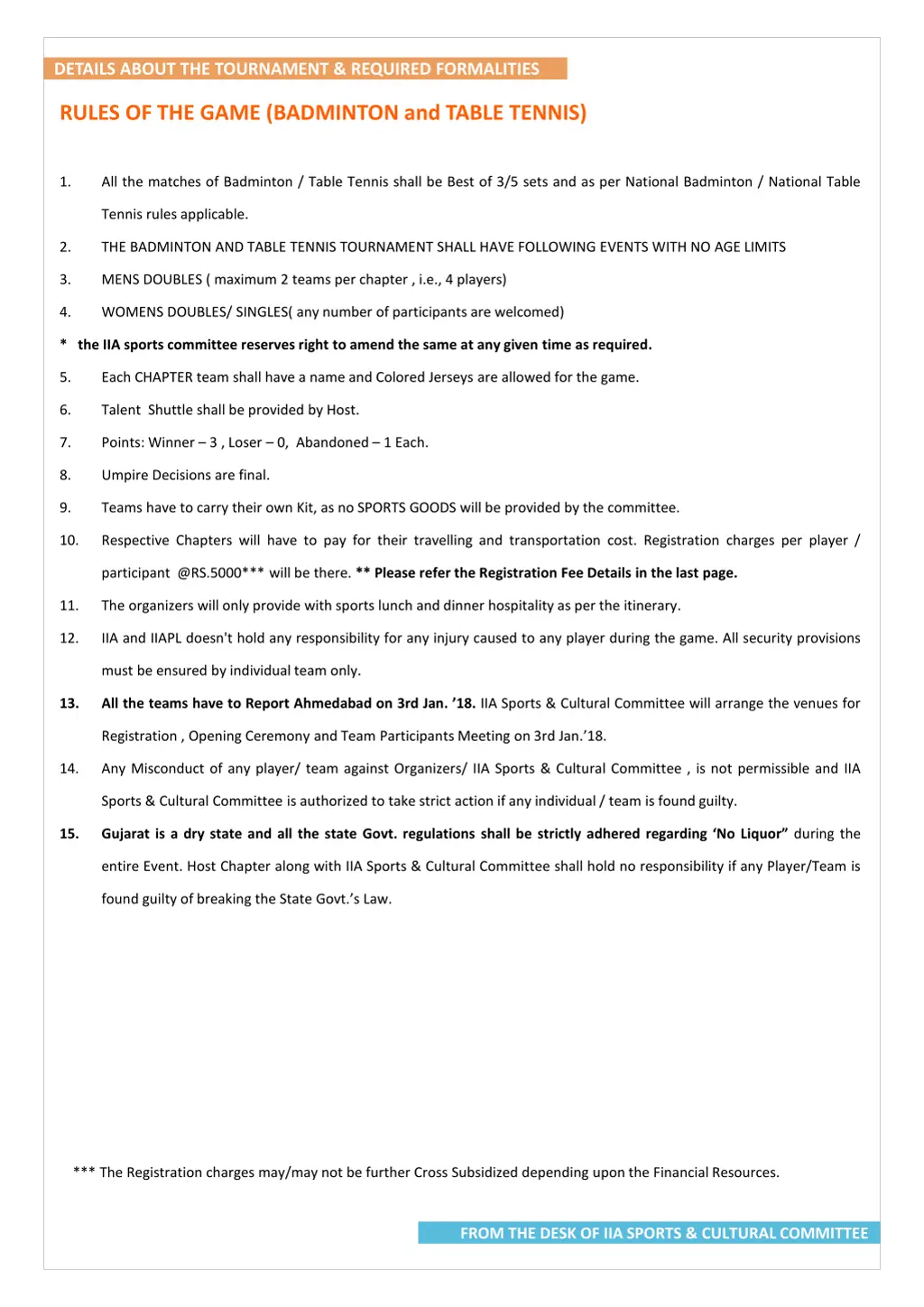 details about the tournament required formalities 2