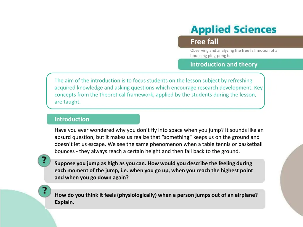 free fall observing and analyzing the free fall 1