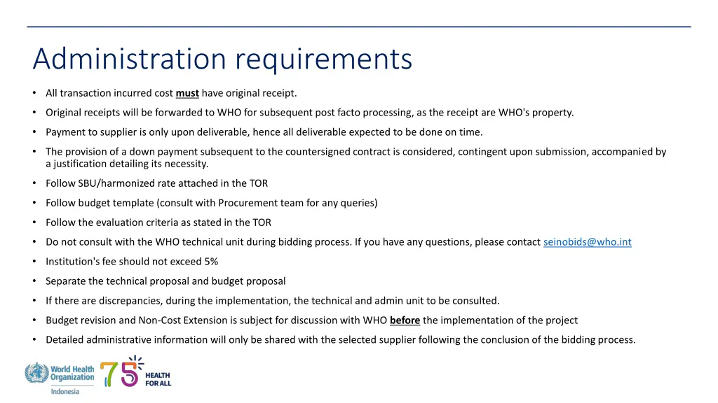 administration requirements