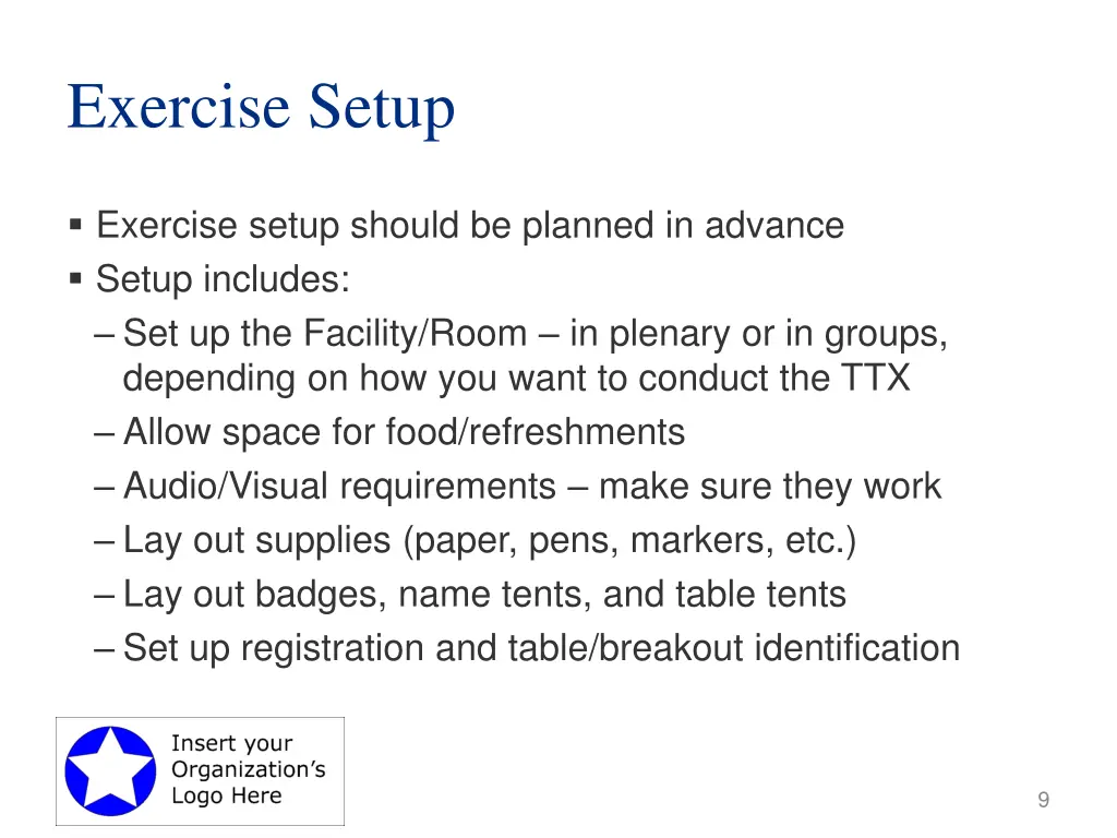 exercise setup