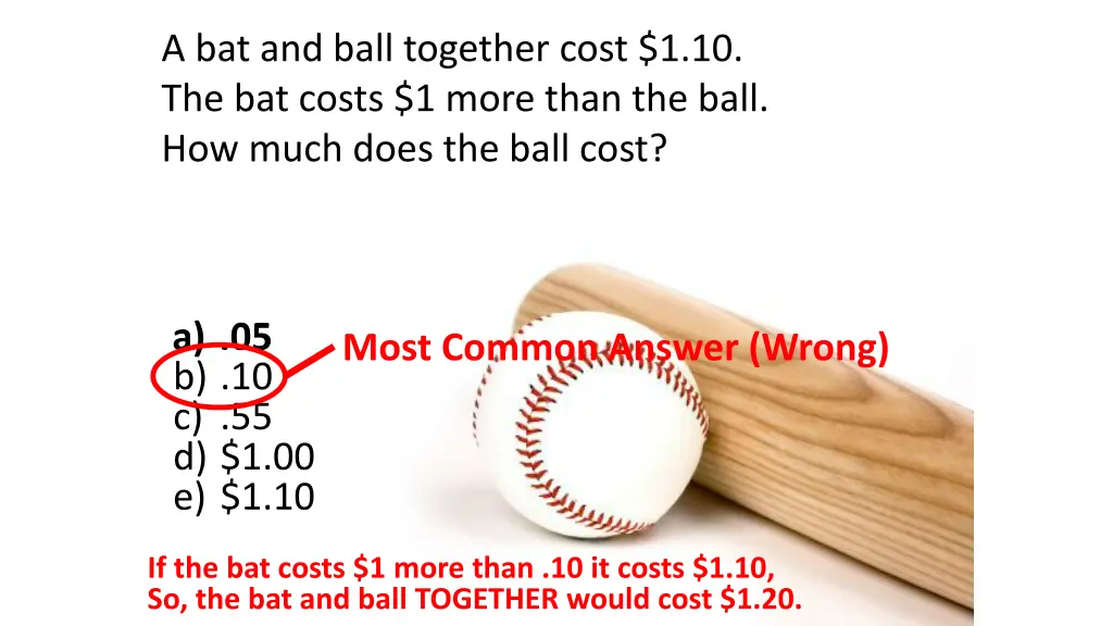 a bat and ball together cost 1 10 the bat costs