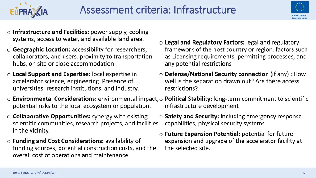 assessment criteria infrastructure assessment