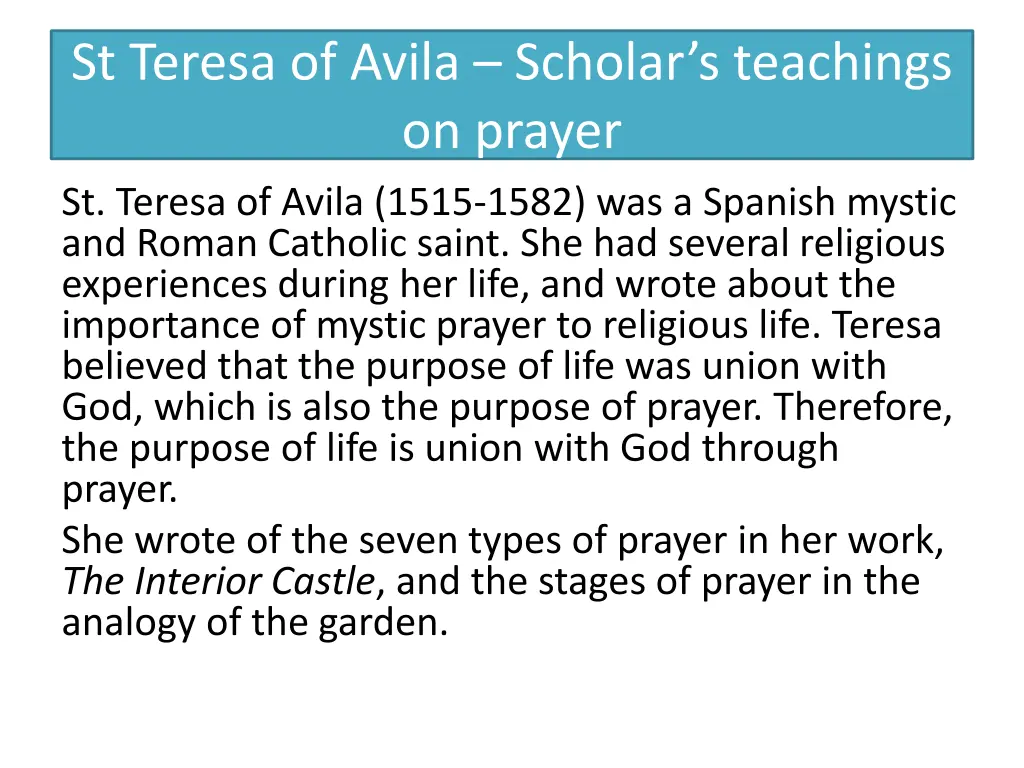 st teresa of avila scholar s teachings on prayer