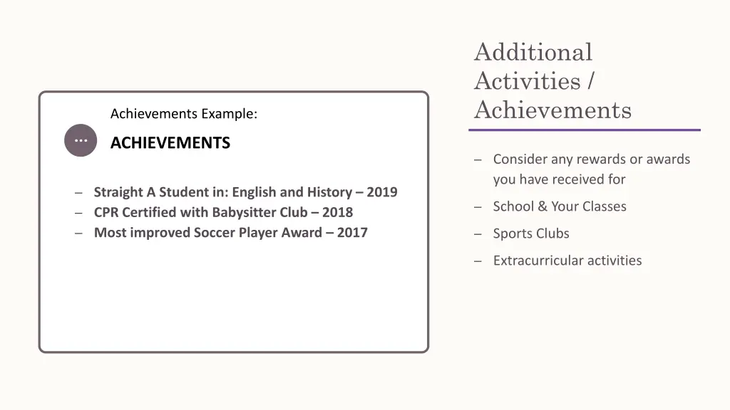 additional activities achievements