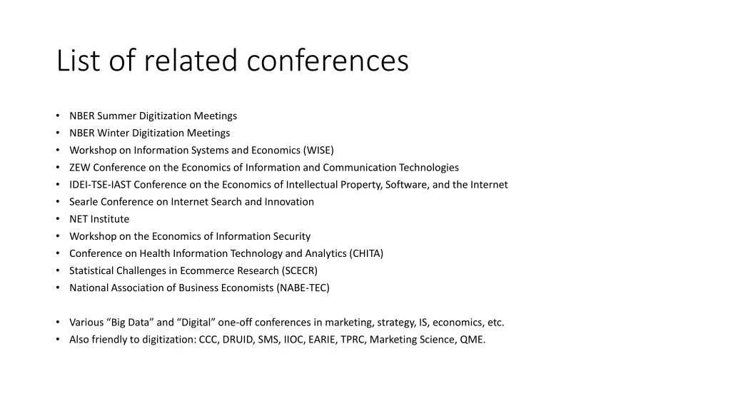 list of related conferences