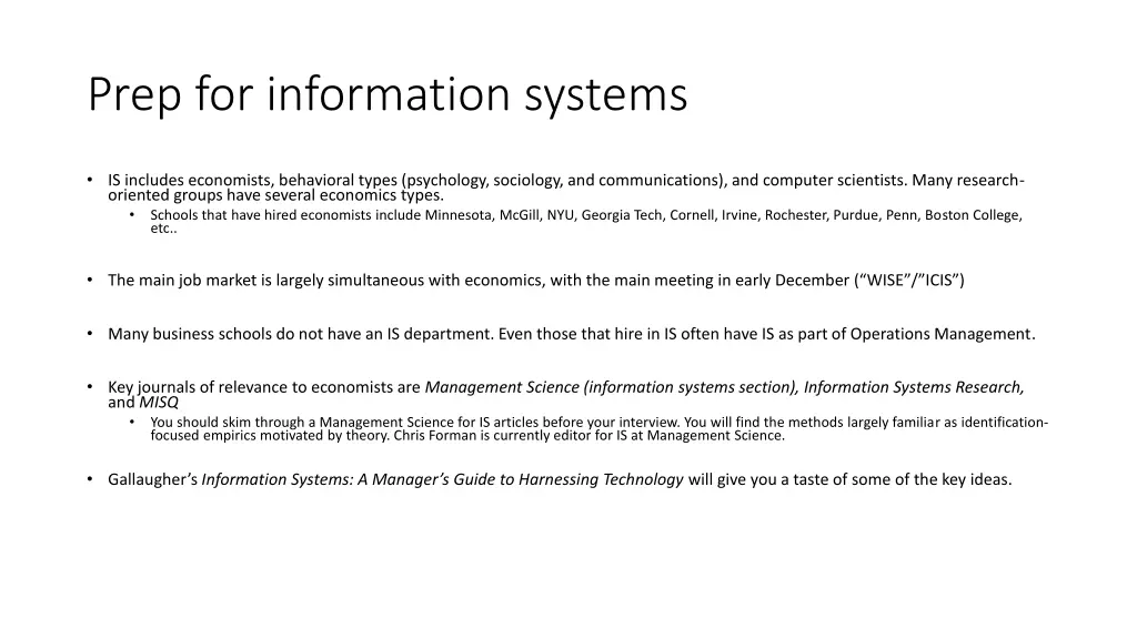 prep for information systems