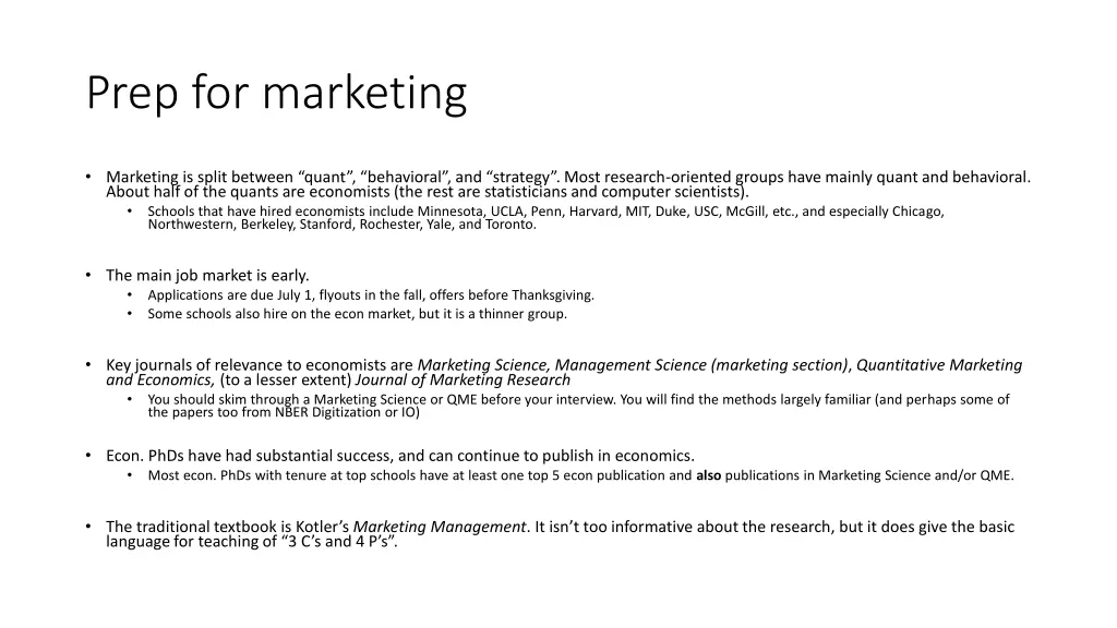 prep for marketing