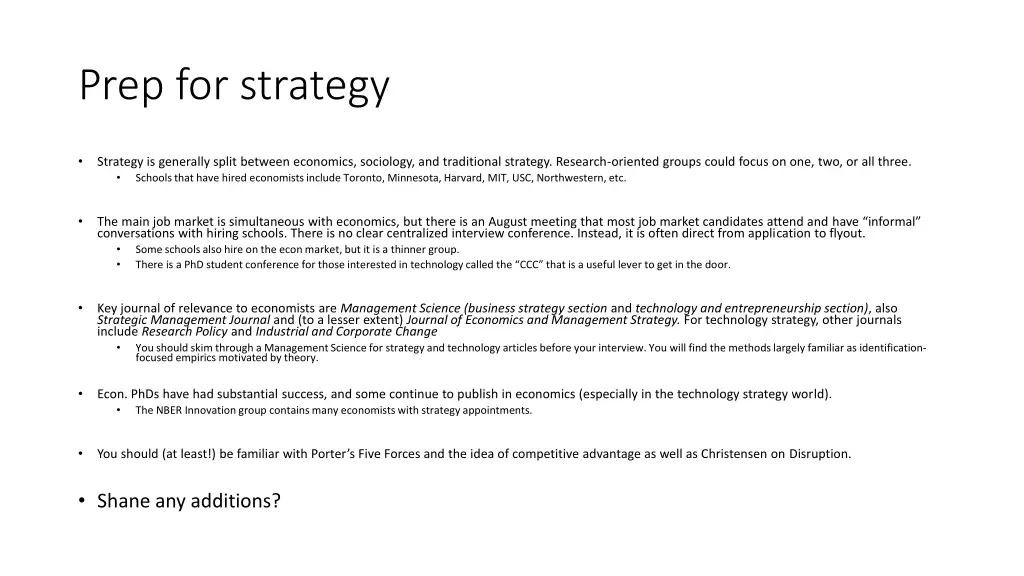 prep for strategy