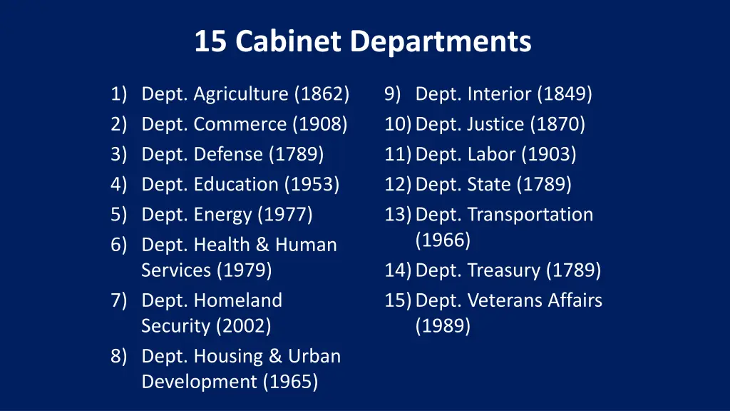 15 cabinet departments