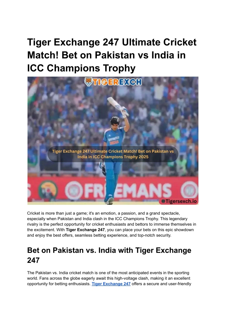 tiger exchange 247 ultimate cricket match