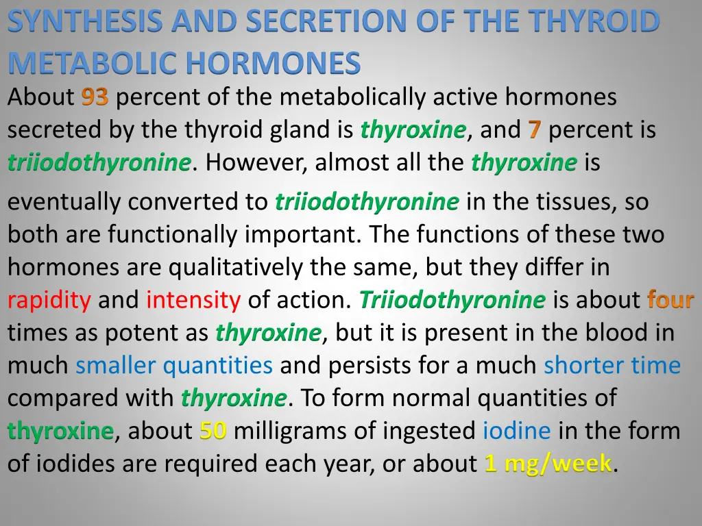 synthesis and secretion of the thyroid metabolic