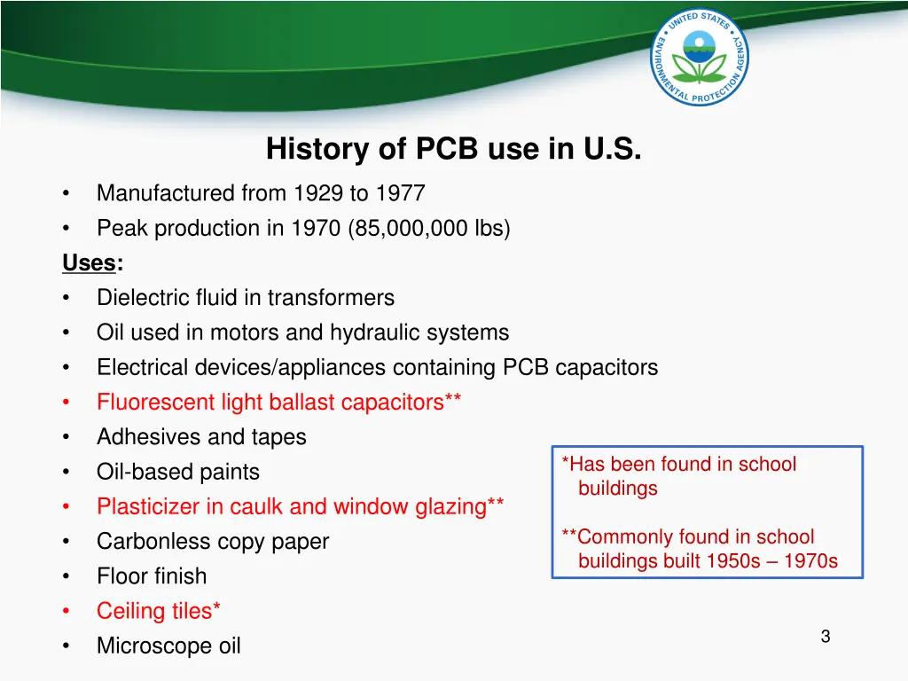 history of pcb use in u s