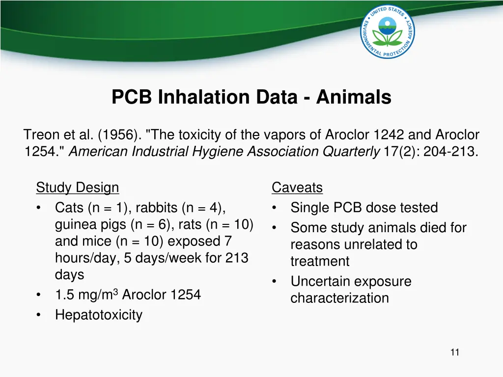 pcb inhalation data animals