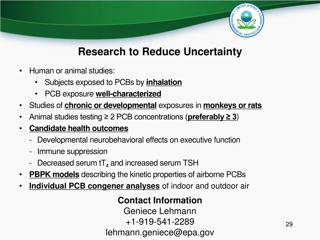 research to reduce uncertainty