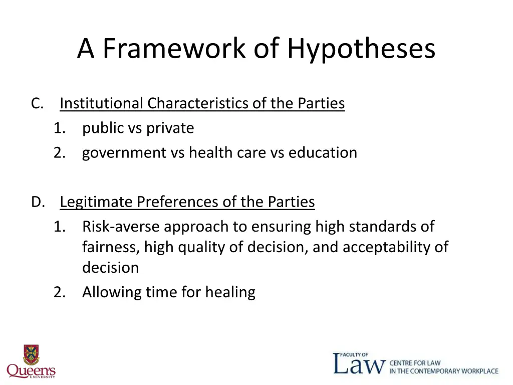 a framework of hypotheses 1