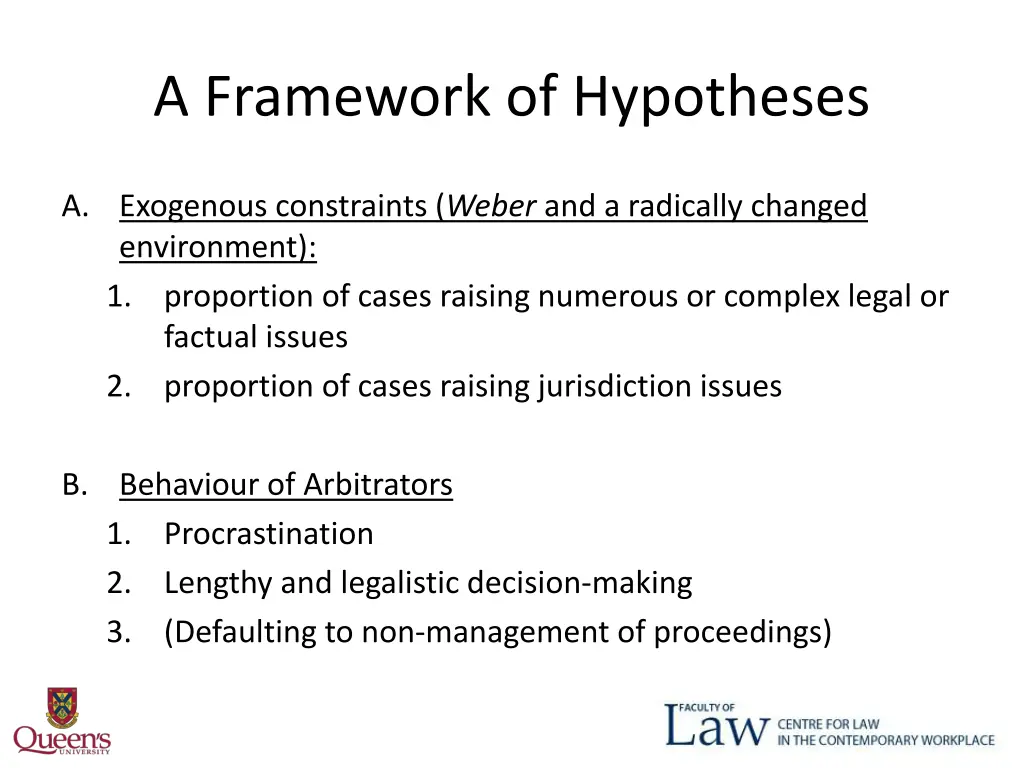 a framework of hypotheses