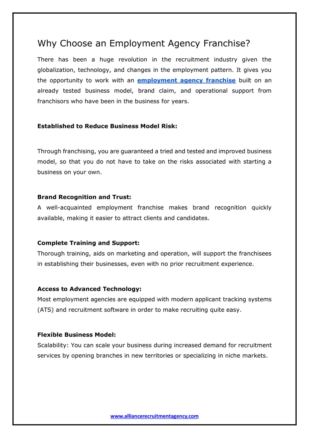 why choose an employment agency franchise