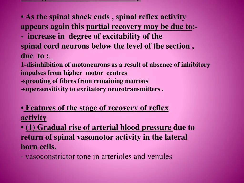 b stage of return of reflex activity