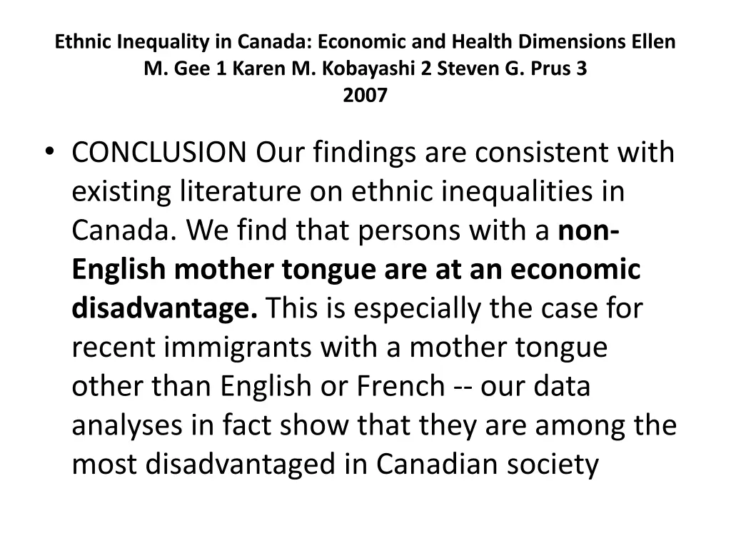 ethnic inequality in canada economic and health