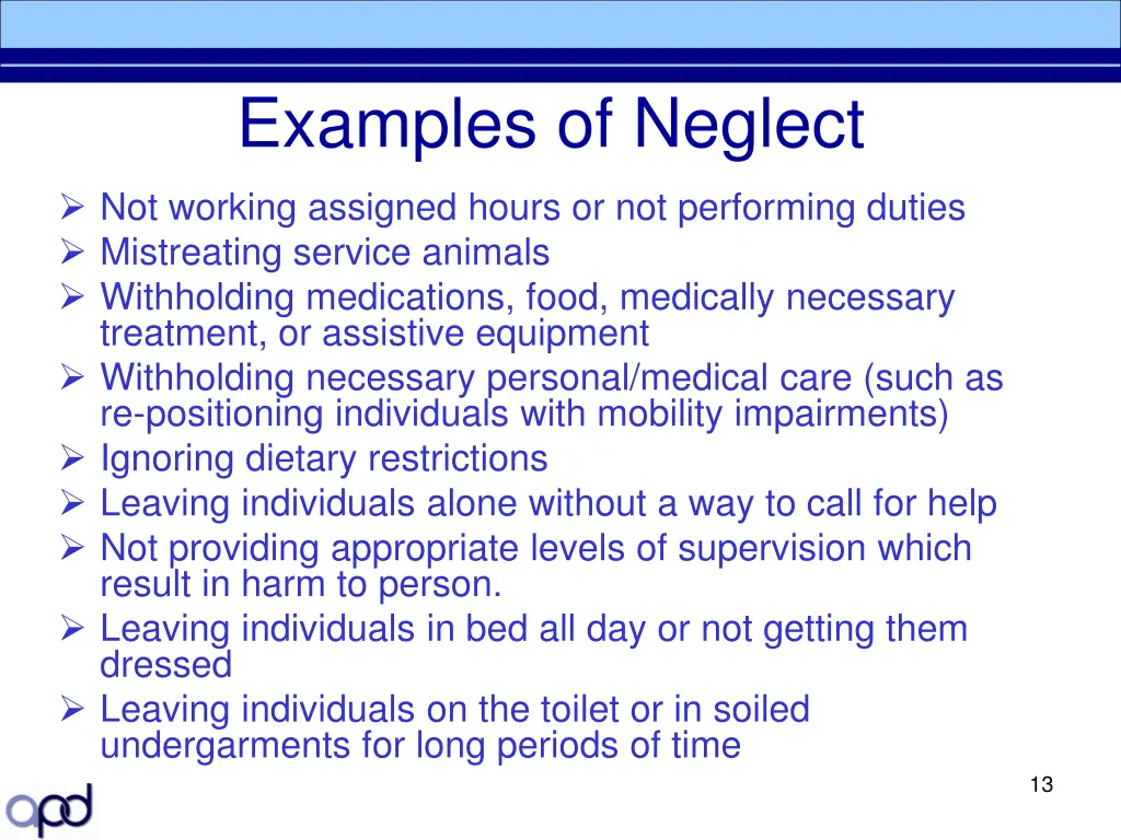 examples of neglect