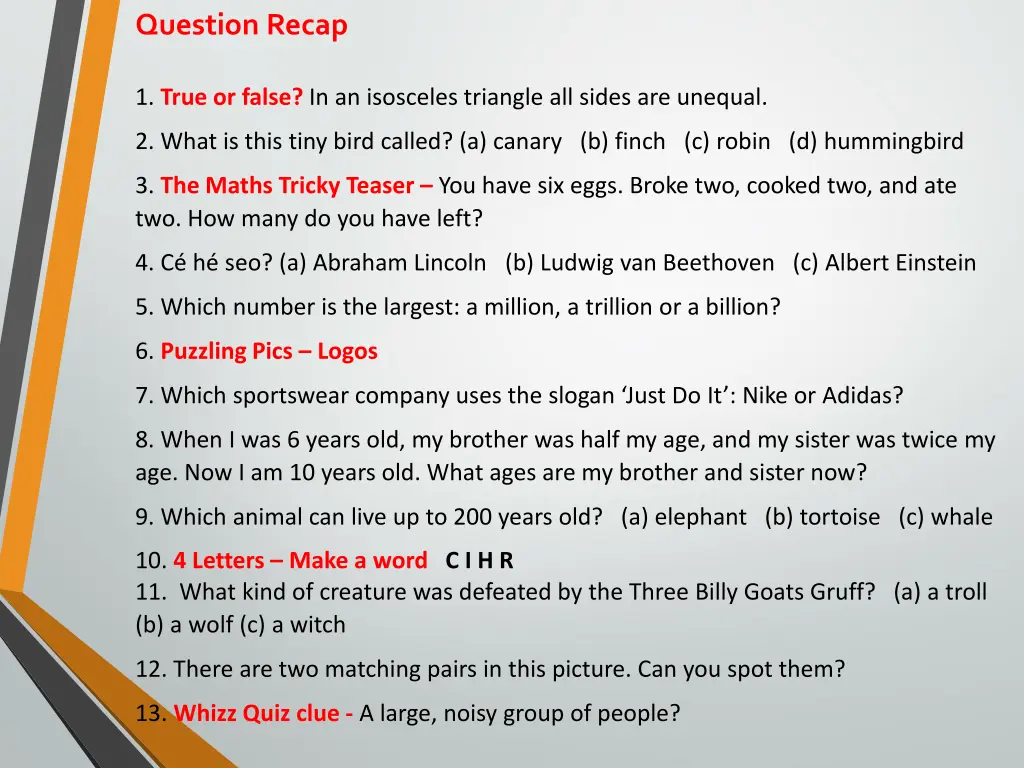 question recap